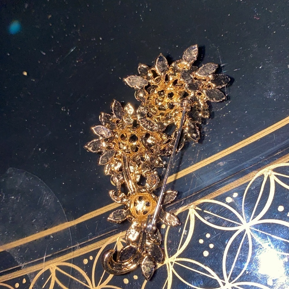 Huge Pink Rhinestone Signed JANUS Brooch Pin Floral Spray Designer Signed - Picture 4 of 5